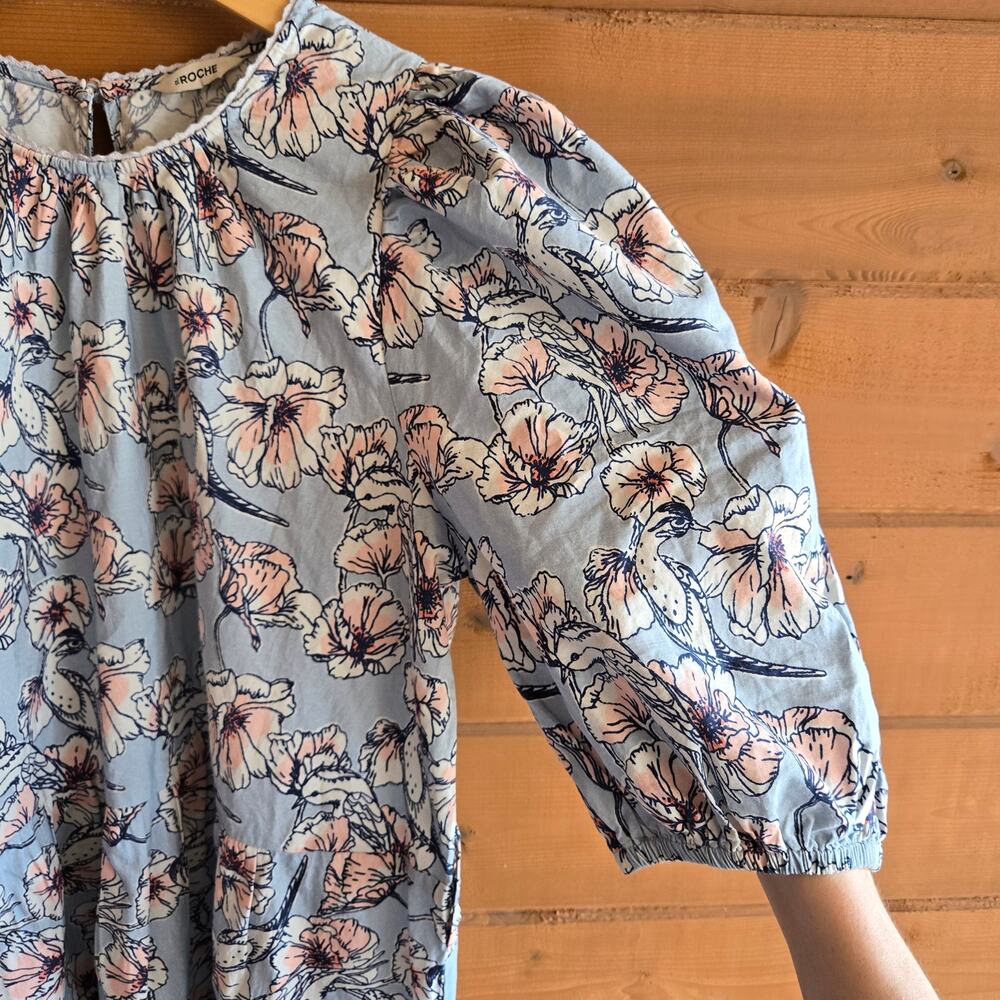 St. Roche Dress Floral Ciel Mini Organic Cotton Puff Sleeve Ombre 4 Cottagecore - Picture 4 of 7
